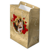 Sac Cadeau Moyen Valentines Élégantes, Amour, Coeurs rouges Anniver (Dos Angle)