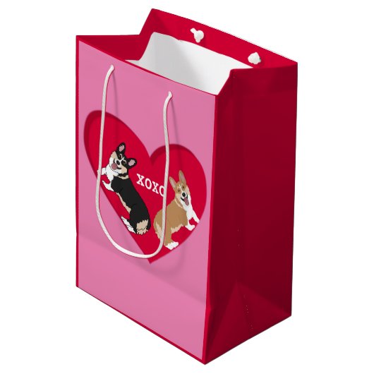 Sac Cadeau Moyen Valentines Jour Corgi XOXO (Devant Angle)