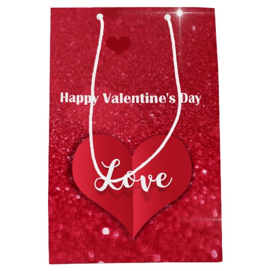 Sac Cadeau Moyen Valentines Papier rouge Parties scintillant de coe (Devant)