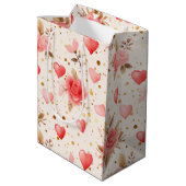 Sac Cadeau Moyen Valentine's Watercolor Roses, Hearts Wine, Small, (Dos Angle)