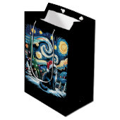 Sac Cadeau Moyen Van Gogh Starry Nuit Festive Noël Chat Noir (Devant Angle)