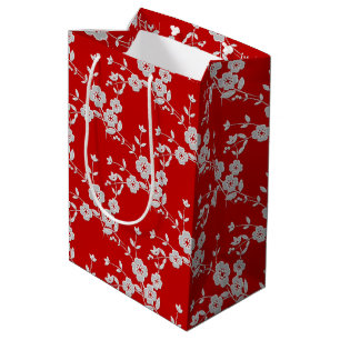 Sac Cadeau Moyen Vaporisateur floral style 1, Sac-cadeau rouge-blan
