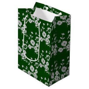 Sac Cadeau Moyen Vaporisateur floral style 1, Sac-cadeau vert-blanc