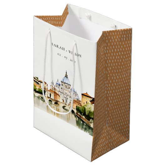 Sac Cadeau Moyen Vatican Rome Italie Aquarelle Paysage Mariage (Devant Angle)