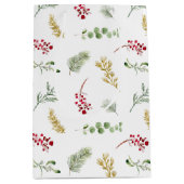 Sac Cadeau Moyen Végétation hiver or simple Aquarelle Noël (Devant)