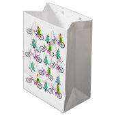 Sac Cadeau Moyen Vélos Noël Arbres Snowman Draps (Devant Angle)