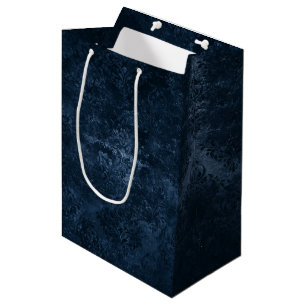 Sac Cadeau Moyen Velvety Navy Damask Bleu foncé Grunge Baroque