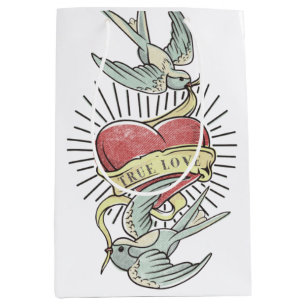 Sac Cadeau Moyen Véritable Amour Oiseaux de tatouage Vintages ave