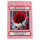 Sac Cadeau Moyen Véritable amour Rose rouge, Saint Valentin (Devant)