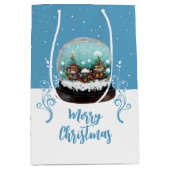 Sac Cadeau Moyen Verre Snowball Village d'hiver Bleu Joyeux Noël (Devant)