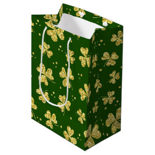 SAC CADEAU MOYEN VERT AVEC PARTIES SCINTILLANT D'OR REGARDER SHAMRO