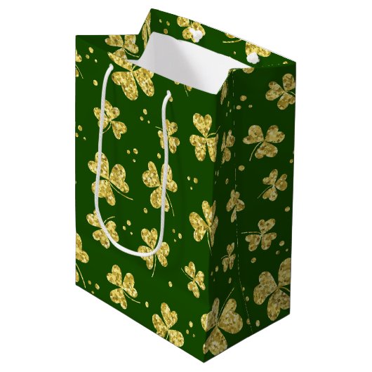 SAC CADEAU MOYEN VERT AVEC PARTIES SCINTILLANT D'OR REGARDER SHAMRO (Devant Angle)