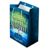 Sac Cadeau Moyen Vert bleu Hanoukka Menorah Paix Amour Lumière (Dos Angle)
