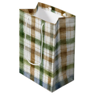 Sac Cadeau Moyen Vert Brun Bleu Rayures Anniversaire