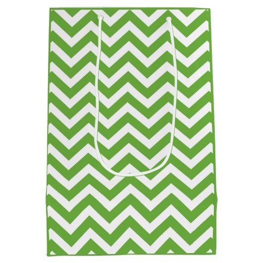Sac Cadeau Moyen Vert de printemps et chevron blanc mariage anniver (Dos)