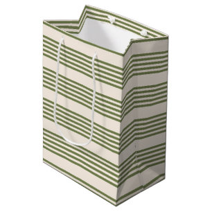 Sac Cadeau Moyen Vert olive et beige cinq rayures motif