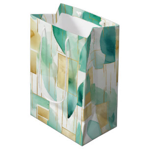 Sac Cadeau Moyen Vert Or blanc Abstrait