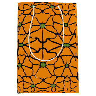 Sac Cadeau Moyen Vert & Orange Moderne Abstrait Floral