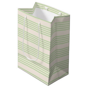 Sac Cadeau Moyen Vert pâle et beige cinq rayures motif