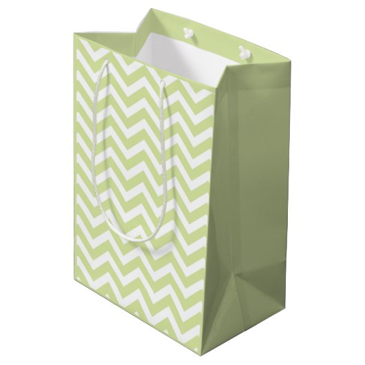 Sac Cadeau Moyen Vert pastel et chevron blanc Mariage Anniversaire (Dos Angle)