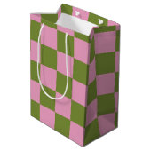 Sac Cadeau Moyen Vert rose À damiers En vichy Motif (Dos Angle)