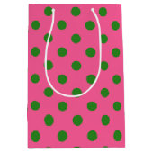 Sac Cadeau Moyen Vert sur rose Pois Design Motif (Devant)