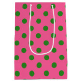 Sac Cadeau Moyen Vert sur rose Pois Design Motif (Dos)