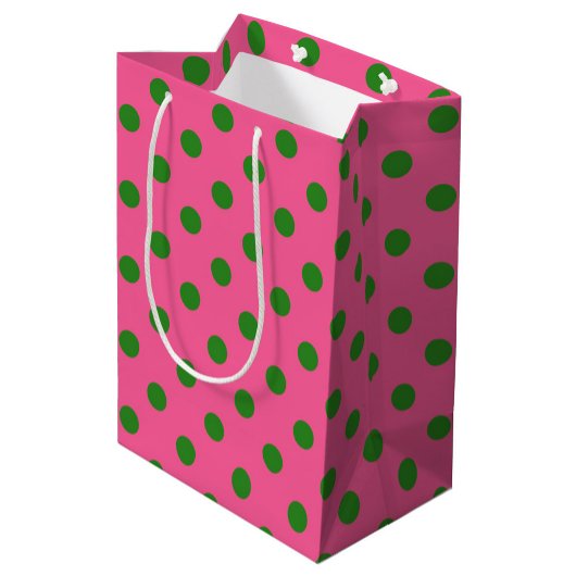 Sac Cadeau Moyen Vert sur rose Pois Design Motif