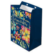 Sac Cadeau Moyen Vibrant Boho Floral Bohemian Flower Joyeux Anniver (Dos Angle)