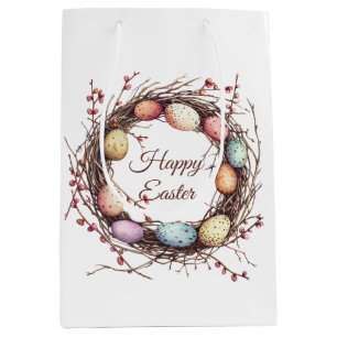 Sac Cadeau Moyen Vibrant Nid d'Oeufs du printemps Brunch de Pâques