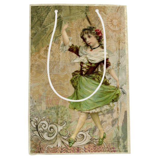 Sac Cadeau Moyen Victorian Dancing Girl Green Red Rose Cadeau (Devant)
