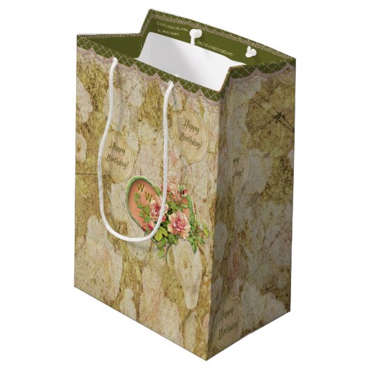 Sac Cadeau Moyen Victorien fané âgé s'est levé - anniversaire - (Dos Angle)