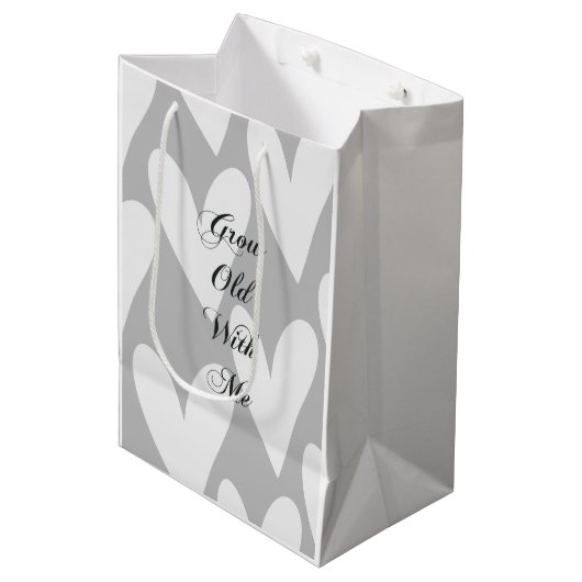 Sac Cadeau Moyen Vieillir Avec Moi Aimer Grey White Hearts Mariage (Devant Angle)