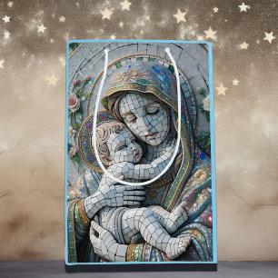 Sac Cadeau Moyen Vierge Marie et bébé Jésus Statue mosaïque