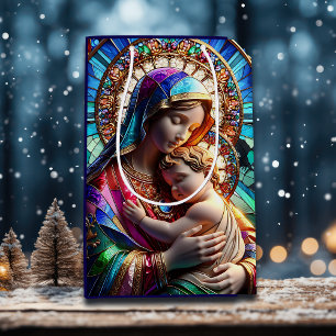 Sac Cadeau Moyen Vierge Marie et Bébé Jésus Vitrail