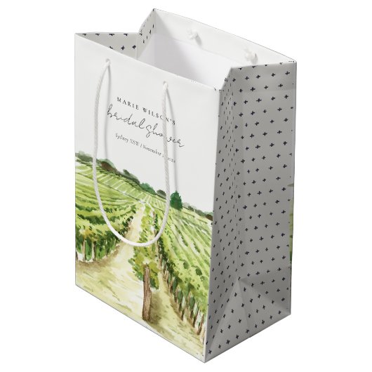 Sac Cadeau Moyen Vignoble Vignoble Aquarelle Fête des mariées verte (Dos Angle)