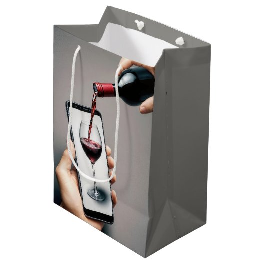 Sac Cadeau Moyen Vin d'anniversaire coulant dans un smartphone (Devant Angle)