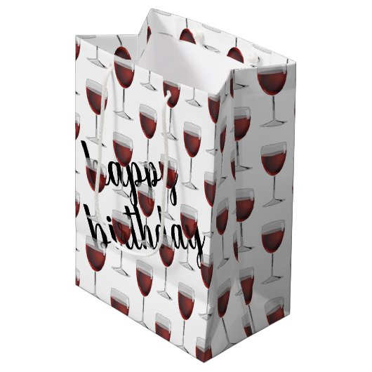 Sac Cadeau Moyen Vin Rouge Anniversaire Blanc (Devant Angle)