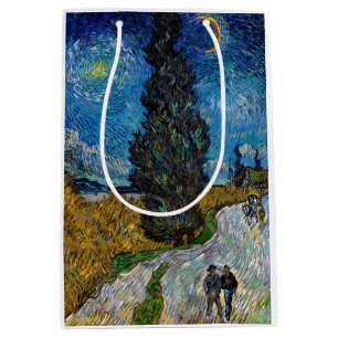 Sac Cadeau Moyen Vincent van Gogh - Route avec Cypress et Star