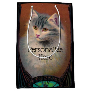 Sac Cadeau Moyen Vintage chat illustration art nouveau portrait de