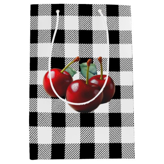 Sac Cadeau Moyen Vintage Cherries black white gingham (Devant)