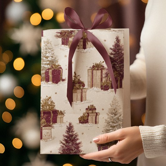 Sac Cadeau Moyen Vintage Christmas Pattern Gift Bag