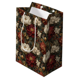 Sac Cadeau Moyen Vintage Christmas Red and Winter White Floral