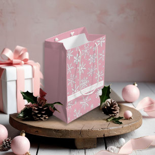 Sac Cadeau Moyen Vintage Élégant Pink Snowflakes motifs