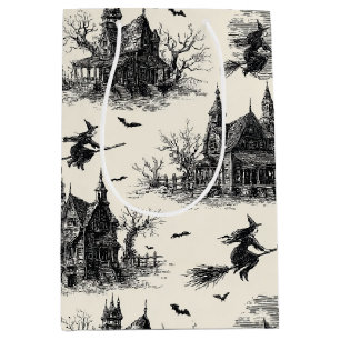 Sac Cadeau Moyen Vintage Haunted House and Witch Toile Motif (2)