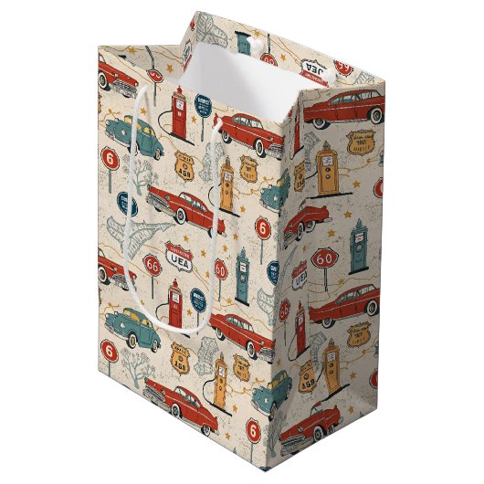 Sac Cadeau Moyen Vintage Road Trip Pattern (2) (Devant Angle)