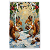 Sac Cadeau Moyen Vintage Squirrels Gathering Pinecones Christmas (Devant)