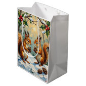 Sac Cadeau Moyen Vintage Squirrels Gathering Pinecones Christmas (Dos Angle)