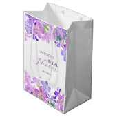 Sac Cadeau Moyen Violet Geranium Floral Fête de Mariage  (Devant Angle)