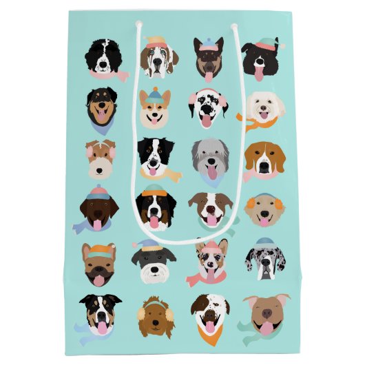 Sac Cadeau Moyen Visages de chiens d'hiver (Dos)